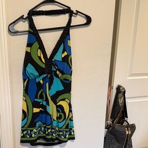 Bisou Bisou Blue and Green Halter Top y2k vintage!